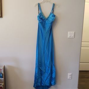 Zum Zum by Niki Livas Teal Blue Satin Prom Dress